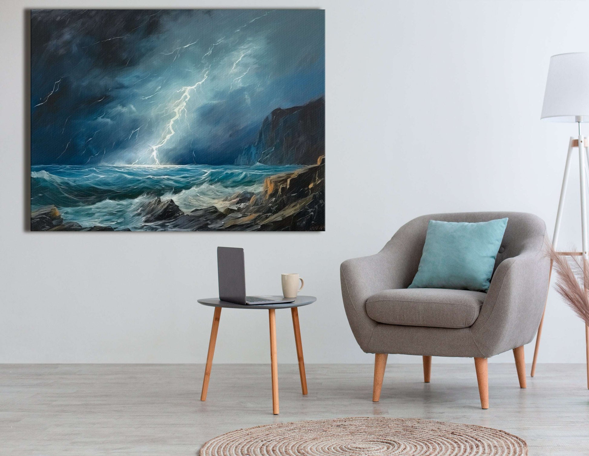 Lightning Over Rocky Coast - Canvas Print - Artoholica Ready to Hang Canvas Print