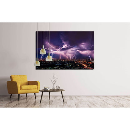 Lightning storm over city in purple light №2288 Ready to Hang Canvas PrintCanvas art arrives ready to hang, with hanging accessories included and no additional framing required. Every canvas print is hand-crafted, made on-demand at our workshop and expert