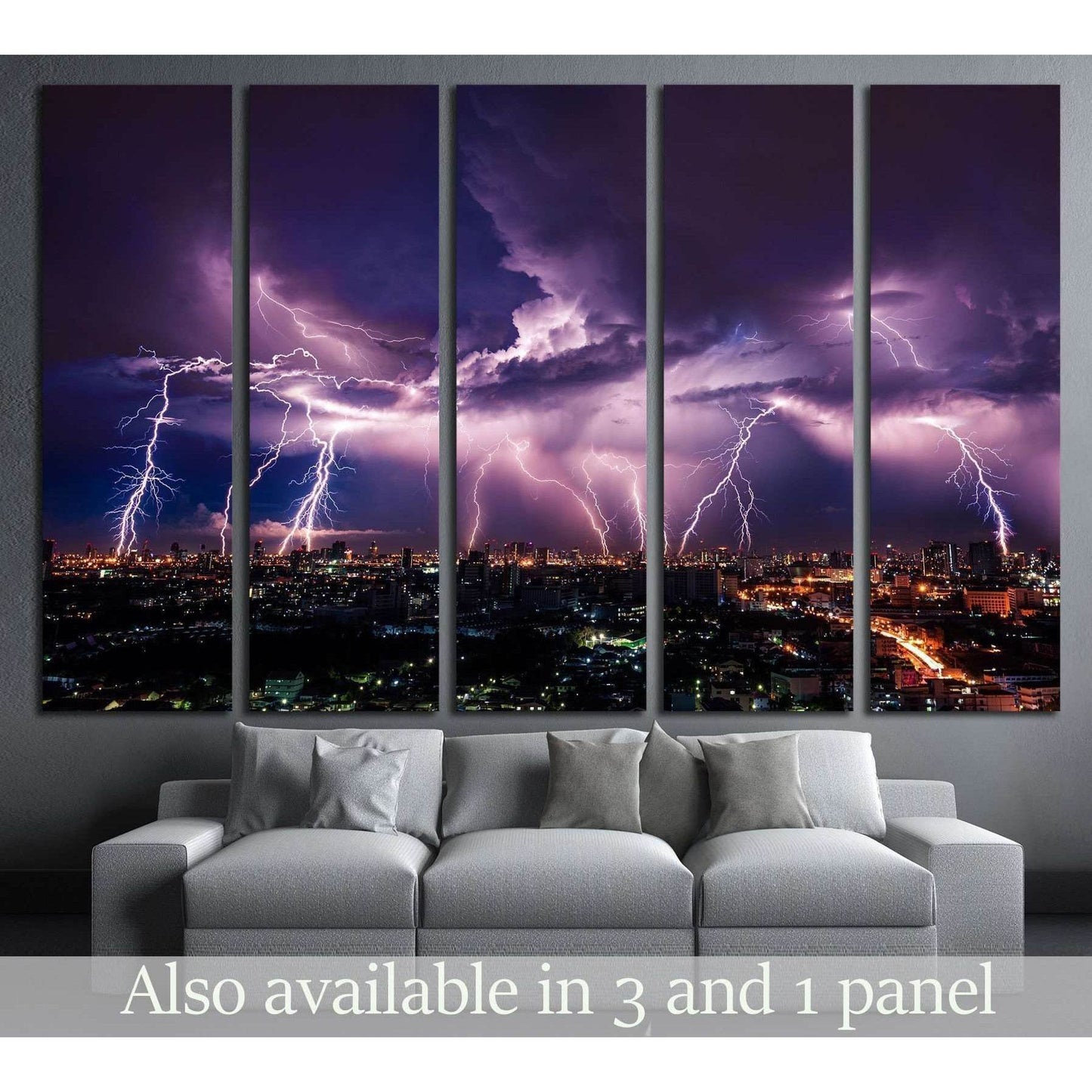 Lightning storm over city in purple light №2288 Ready to Hang Canvas PrintCanvas art arrives ready to hang, with hanging accessories included and no additional framing required. Every canvas print is hand-crafted, made on-demand at our workshop and expert