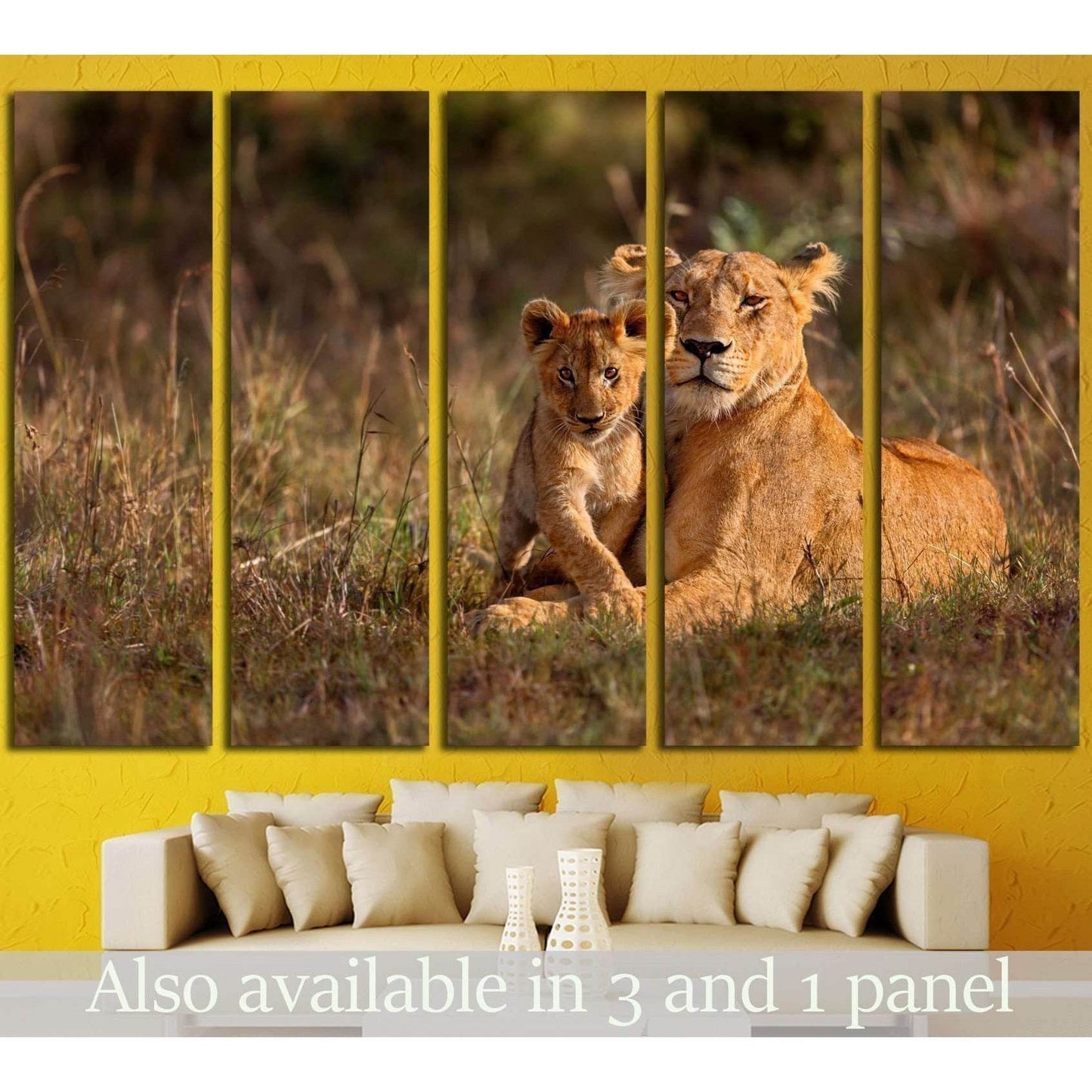 Lion mother of Notches Rongai Pride with cub in Masai Mara, Kenya №1850 Ready to Hang Canvas PrintCanvas art arrives ready to hang, with hanging accessories included and no additional framing required. Every canvas print is hand-crafted, made on-demand at