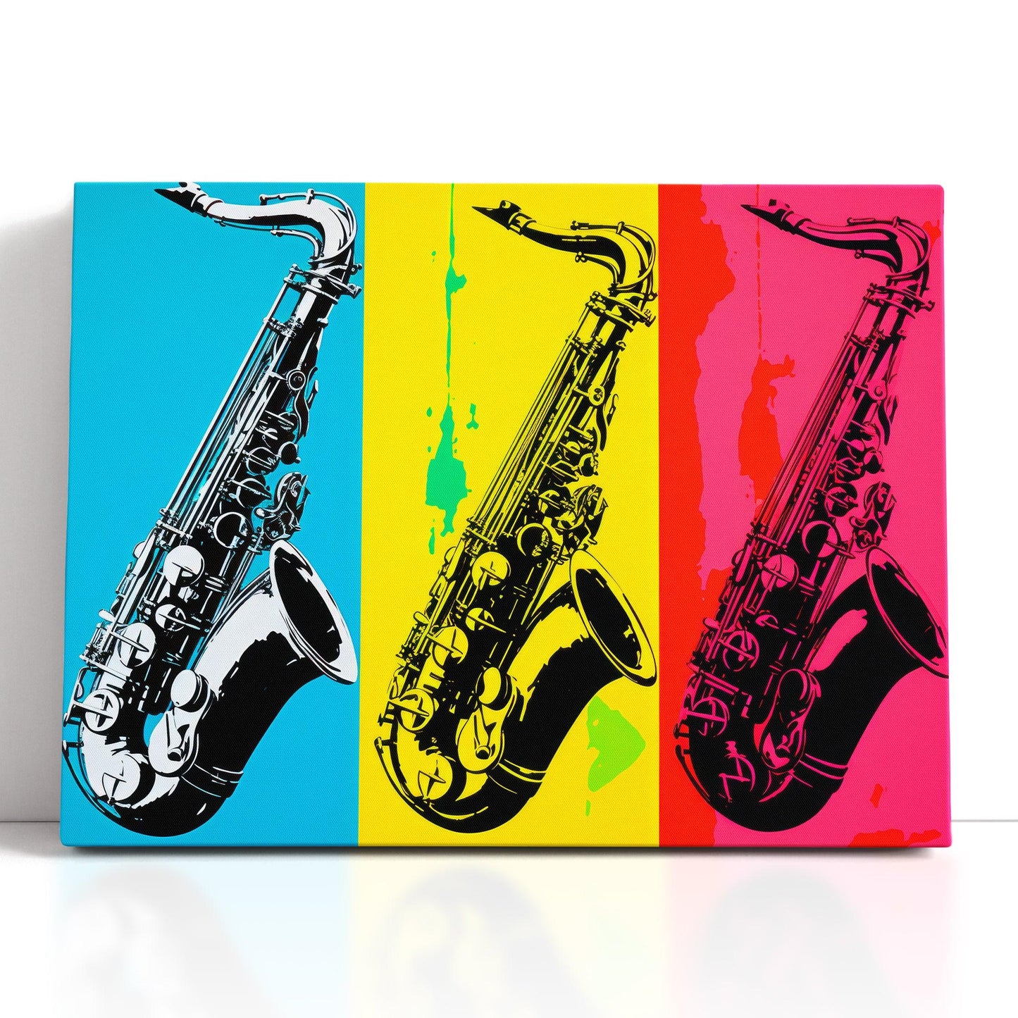 Lively Blue, Yellow and Pink Pop Art Saxophone Trio - Canvas Print - Artoholica Ready to Hang Canvas Print