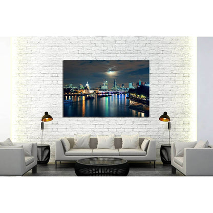 London cityscape with urban buildings and moon over Thames River at night №2164 Ready to Hang Canvas PrintCanvas art arrives ready to hang, with hanging accessories included and no additional framing required. Every canvas print is hand-crafted, made on-d