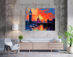 London Skyline with Big Ben at Sunset - Canvas Print - Artoholica Ready to Hang Canvas Print