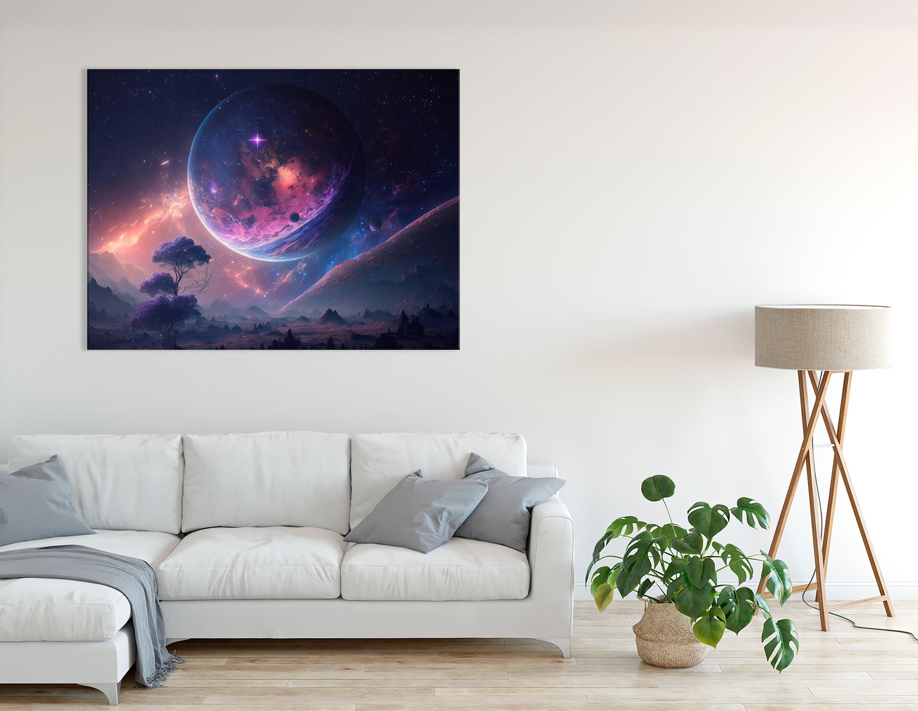 Lone Tree in Purple and Blue Space Landscape - Canvas Print - Artoholica Ready to Hang Canvas Print