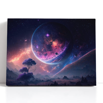 Lone Tree in Purple and Blue Space Landscape - Canvas Print - Artoholica Ready to Hang Canvas Print