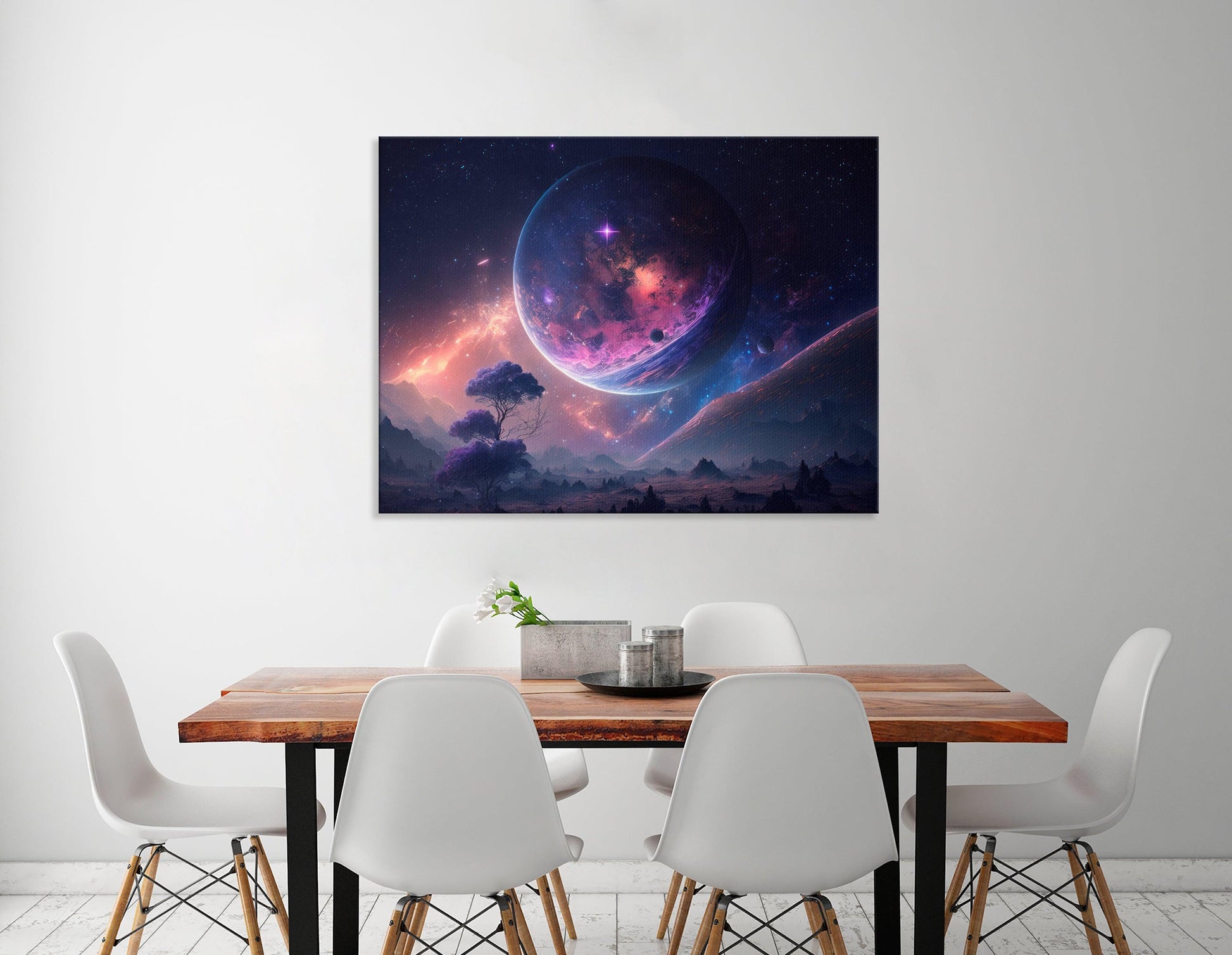 Lone Tree in Purple and Blue Space Landscape - Canvas Print - Artoholica Ready to Hang Canvas Print