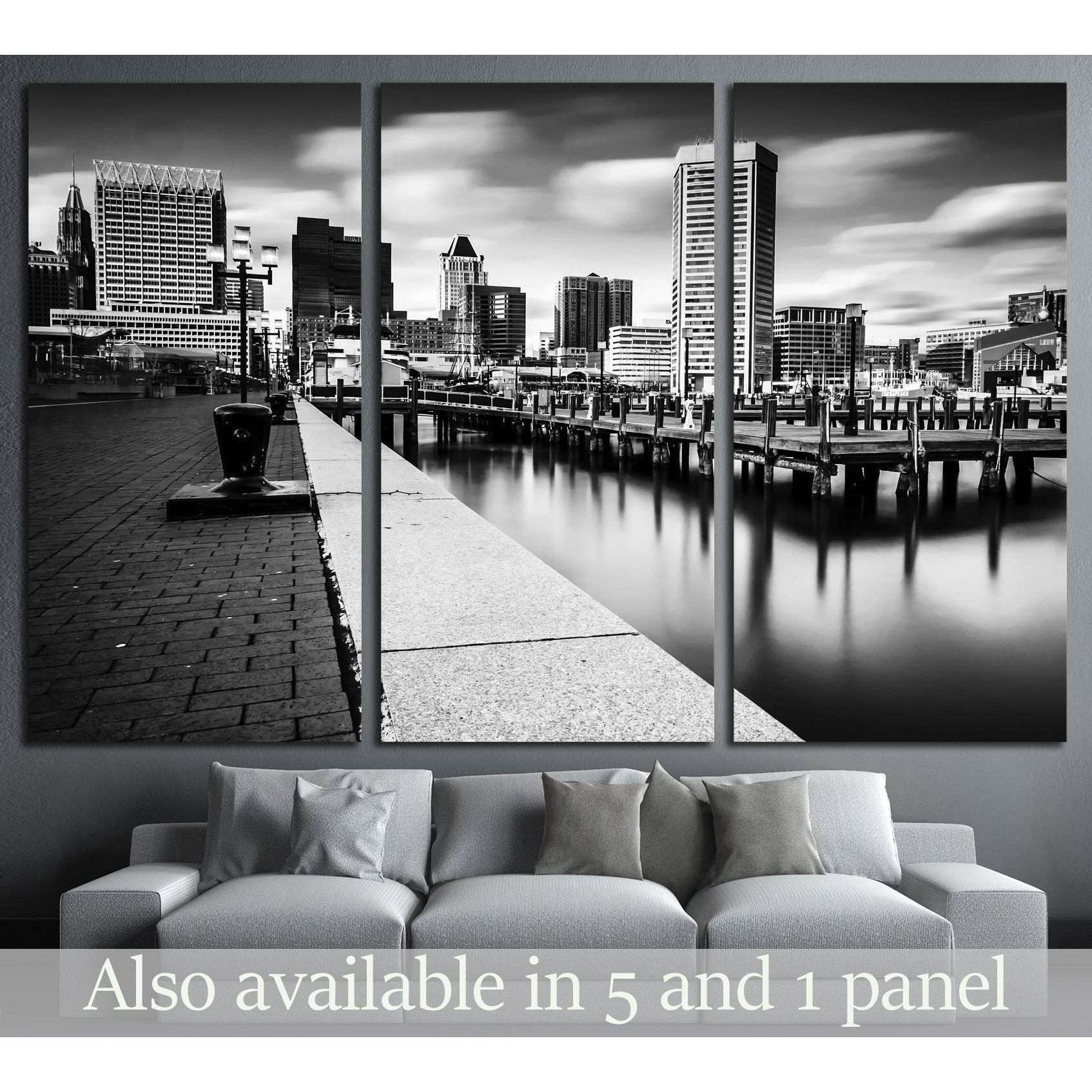 Long exposure of the Baltimore Skyline and Inner Harbor Promenade, Baltimore, Maryland №2177 Ready to Hang Canvas PrintCanvas art arrives ready to hang, with hanging accessories included and no additional framing required. Every canvas print is hand-craft