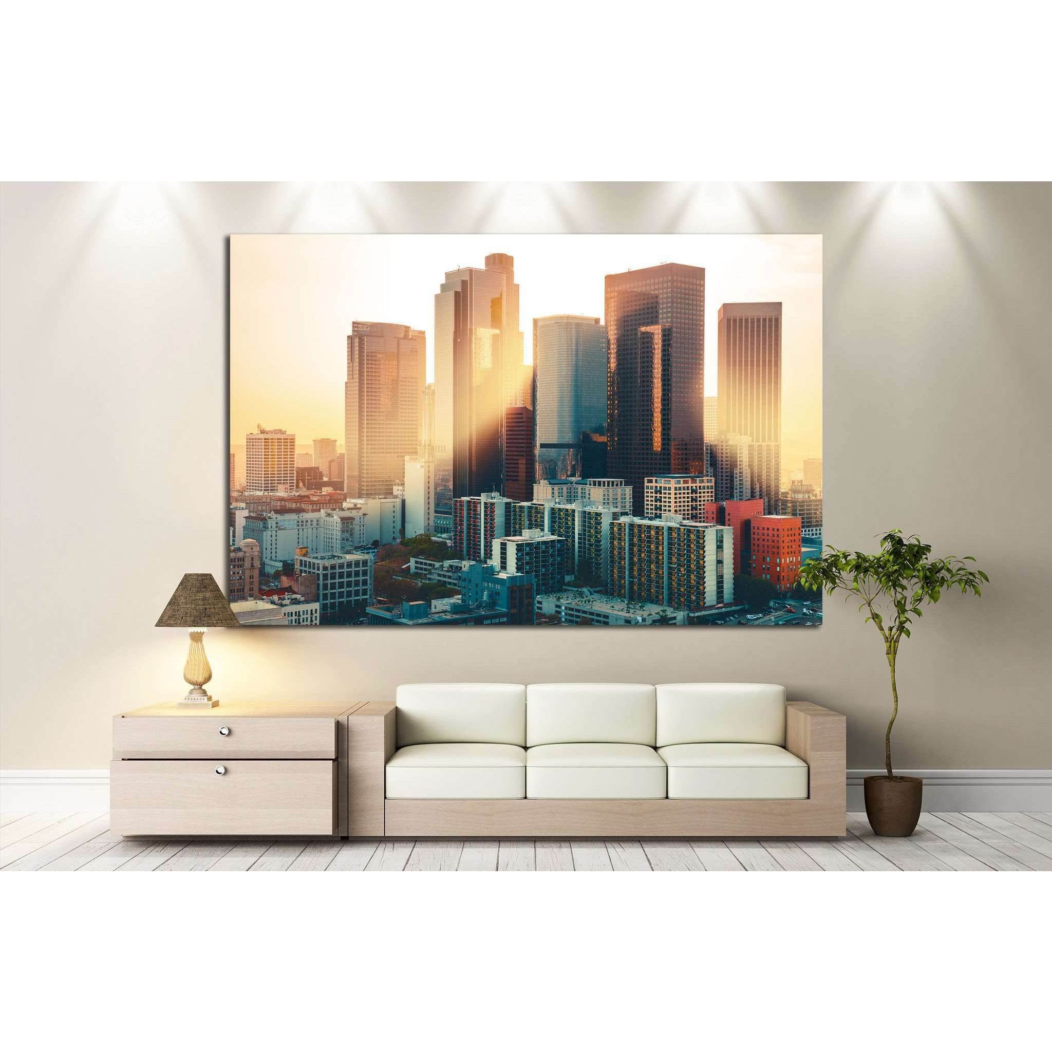 Los Angeles skyline at sunset №886 Ready to Hang Canvas PrintCanvas art arrives ready to hang, with hanging accessories included and no additional framing required. Every canvas print is hand-crafted, made on-demand at our workshop and expertly stretched