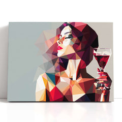 Low-Poly Lady in Red with Wine - Canvas Print - Artoholica Ready to Hang Canvas Print
