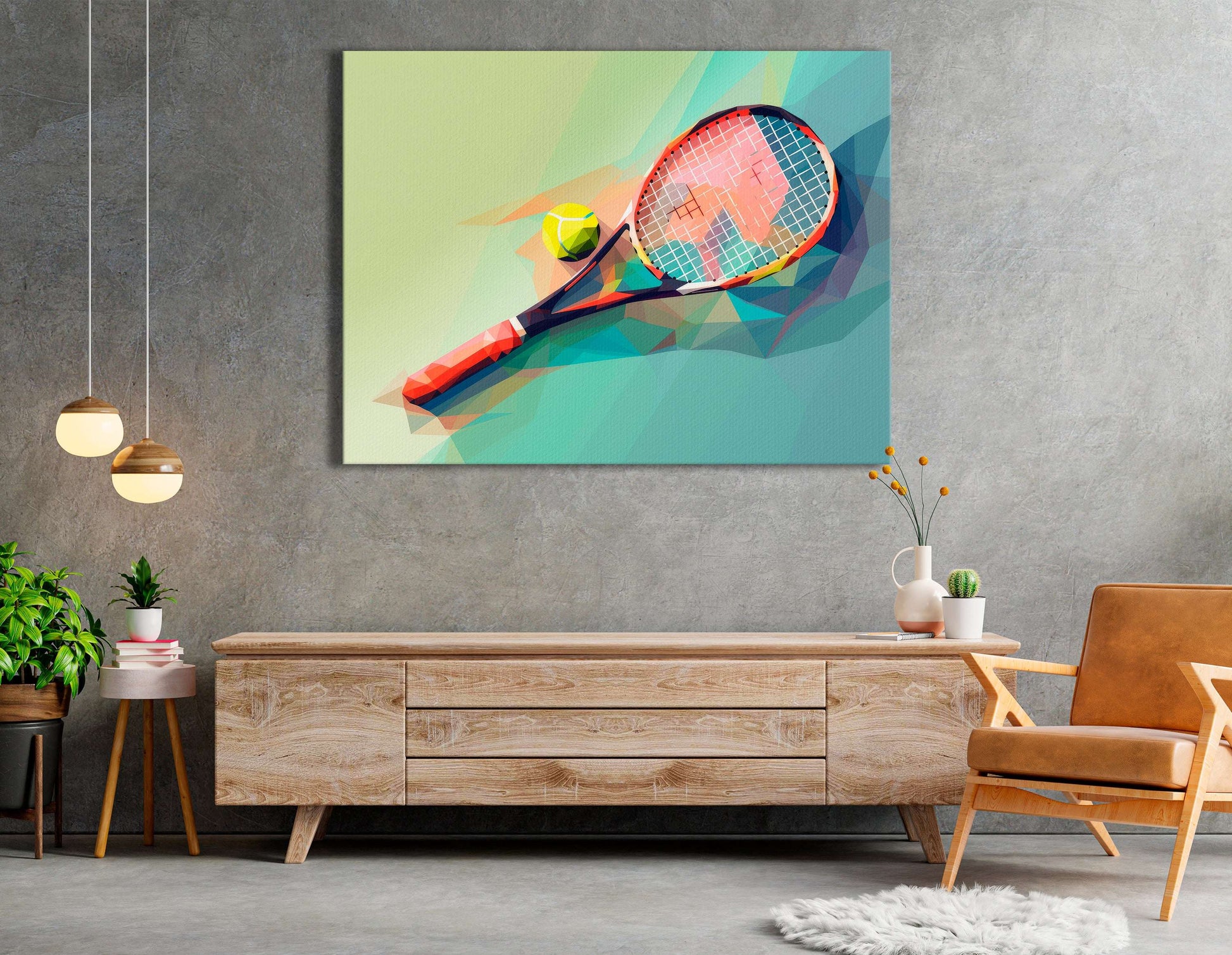 Low Poly Tennis Racket - Canvas Print - Artoholica Ready to Hang Canvas Print