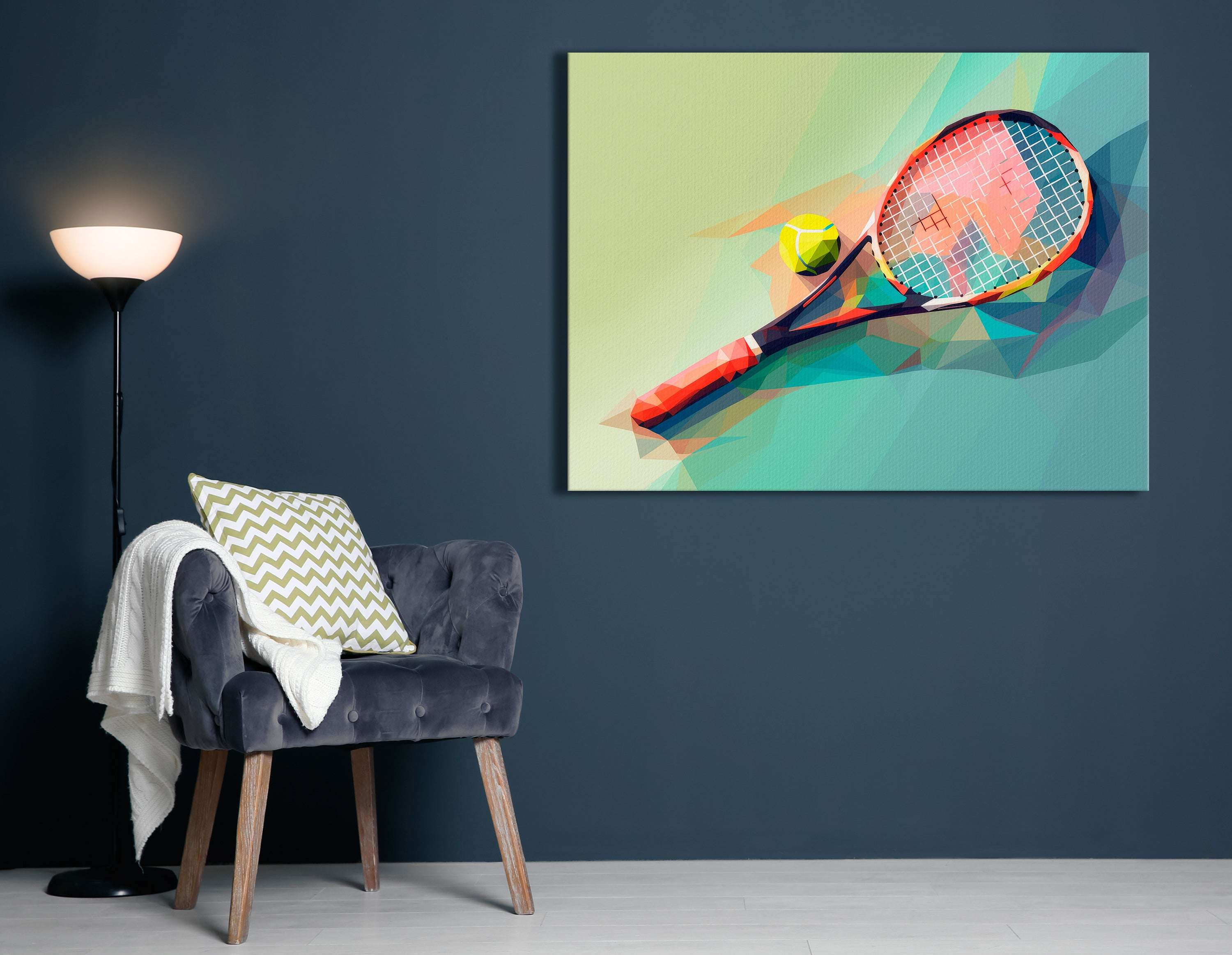 Low Poly Tennis Racket - Canvas Print - Artoholica Ready to Hang Canvas Print