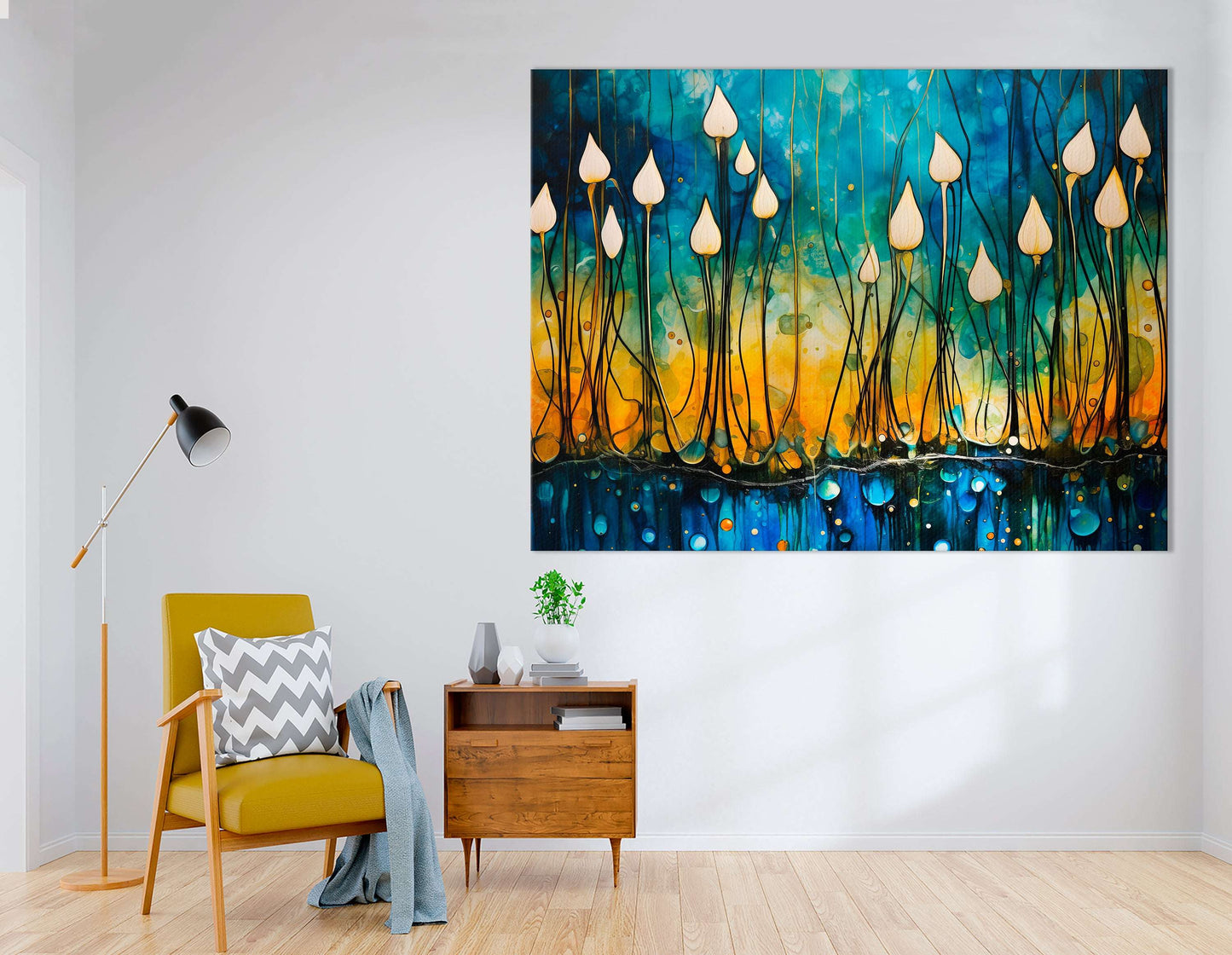 Luminescent Lightscape with Floating Drops - Canvas Print - Artoholica Ready to Hang Canvas Print