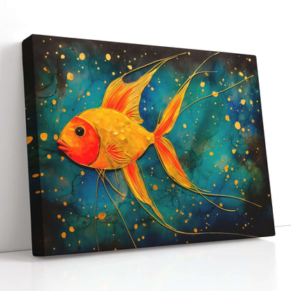 Magical Gold Fish in a Dark Blue Sea - Canvas Print - Artoholica Ready to Hang Canvas Print