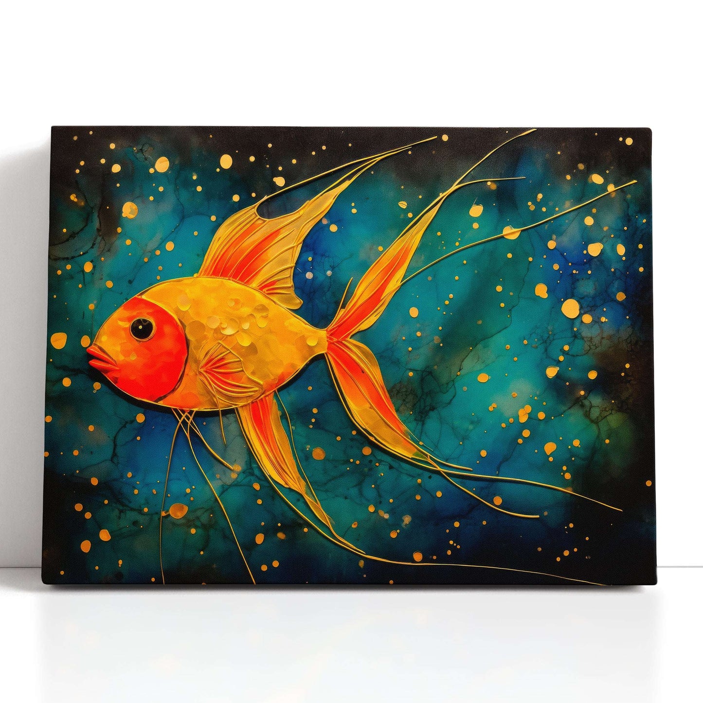 Magical Gold Fish in a Dark Blue Sea - Canvas Print - Artoholica Ready to Hang Canvas Print