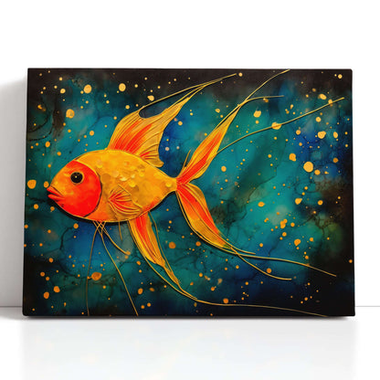 Magical Gold Fish in a Dark Blue Sea - Canvas Print - Artoholica Ready to Hang Canvas Print