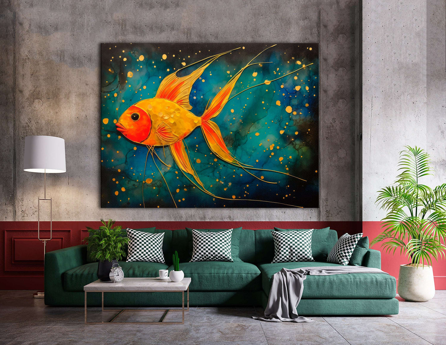 Magical Gold Fish in a Dark Blue Sea - Canvas Print - Artoholica Ready to Hang Canvas Print