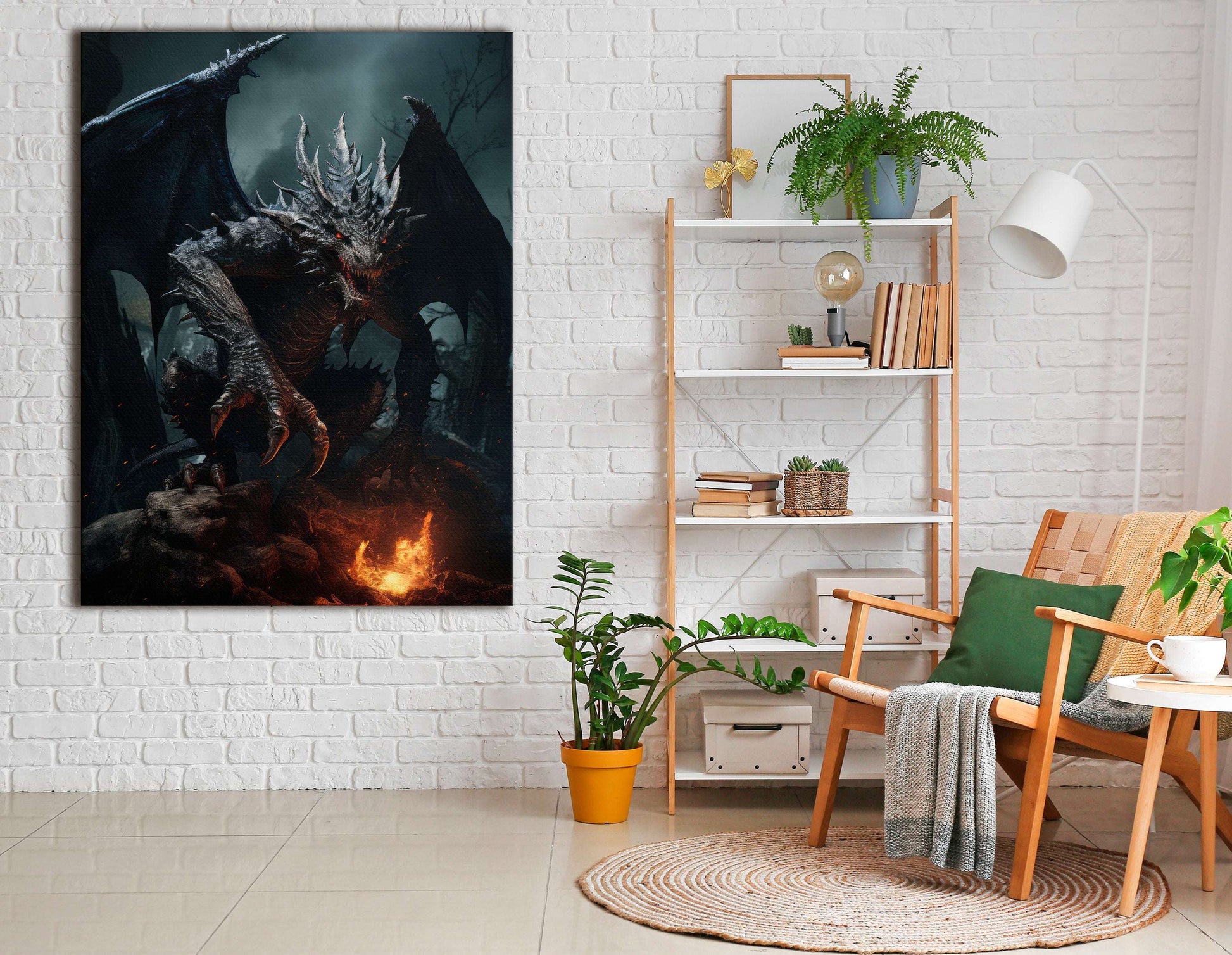 Majestic Dark Dragon - Canvas Print - Artoholica Ready to Hang Canvas Print