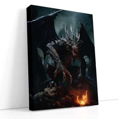 Majestic Dark Dragon - Canvas Print - Artoholica Ready to Hang Canvas Print