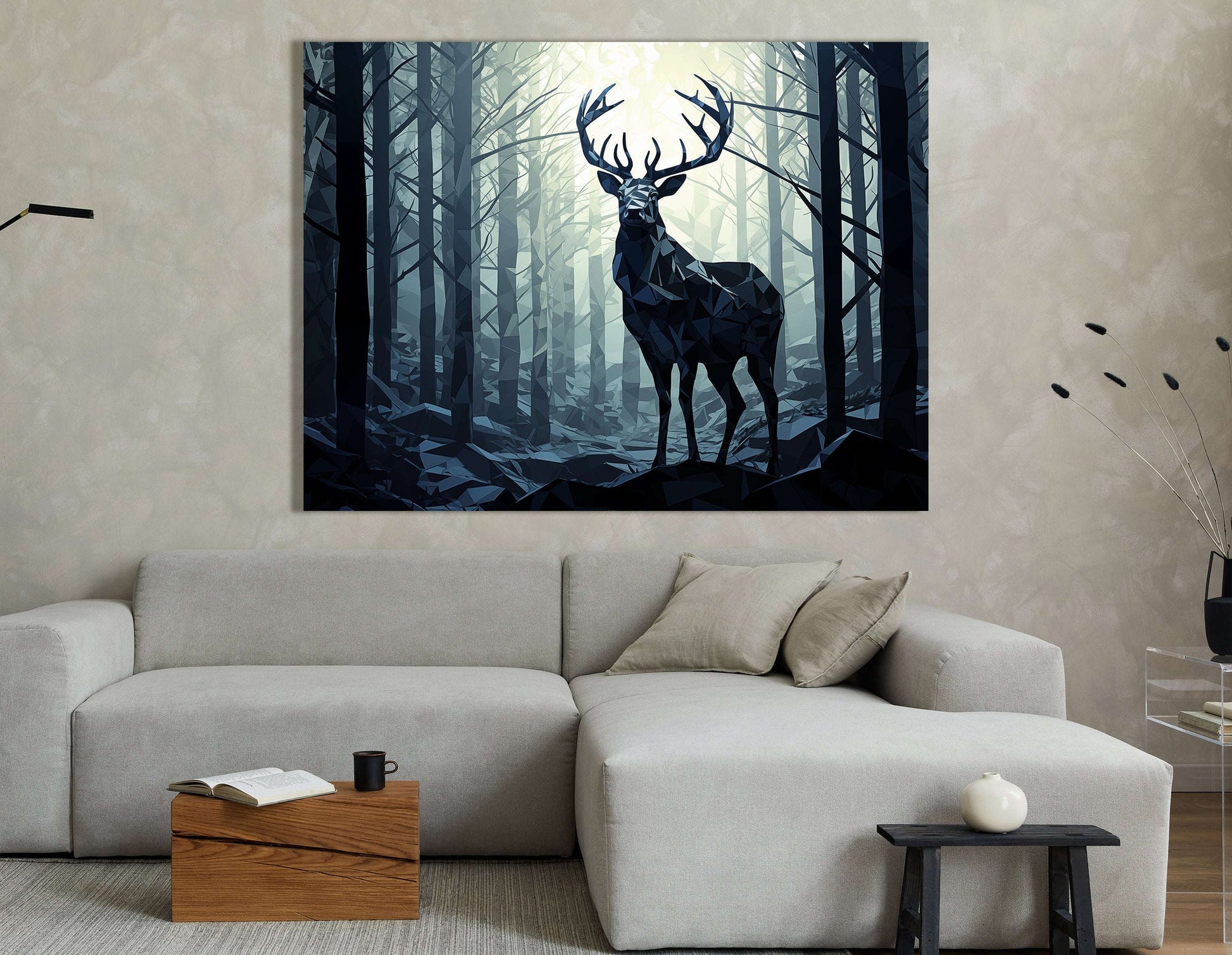 Majestic Deer in Low Poly Style - Canvas Print - Artoholica Ready to Hang Canvas Print