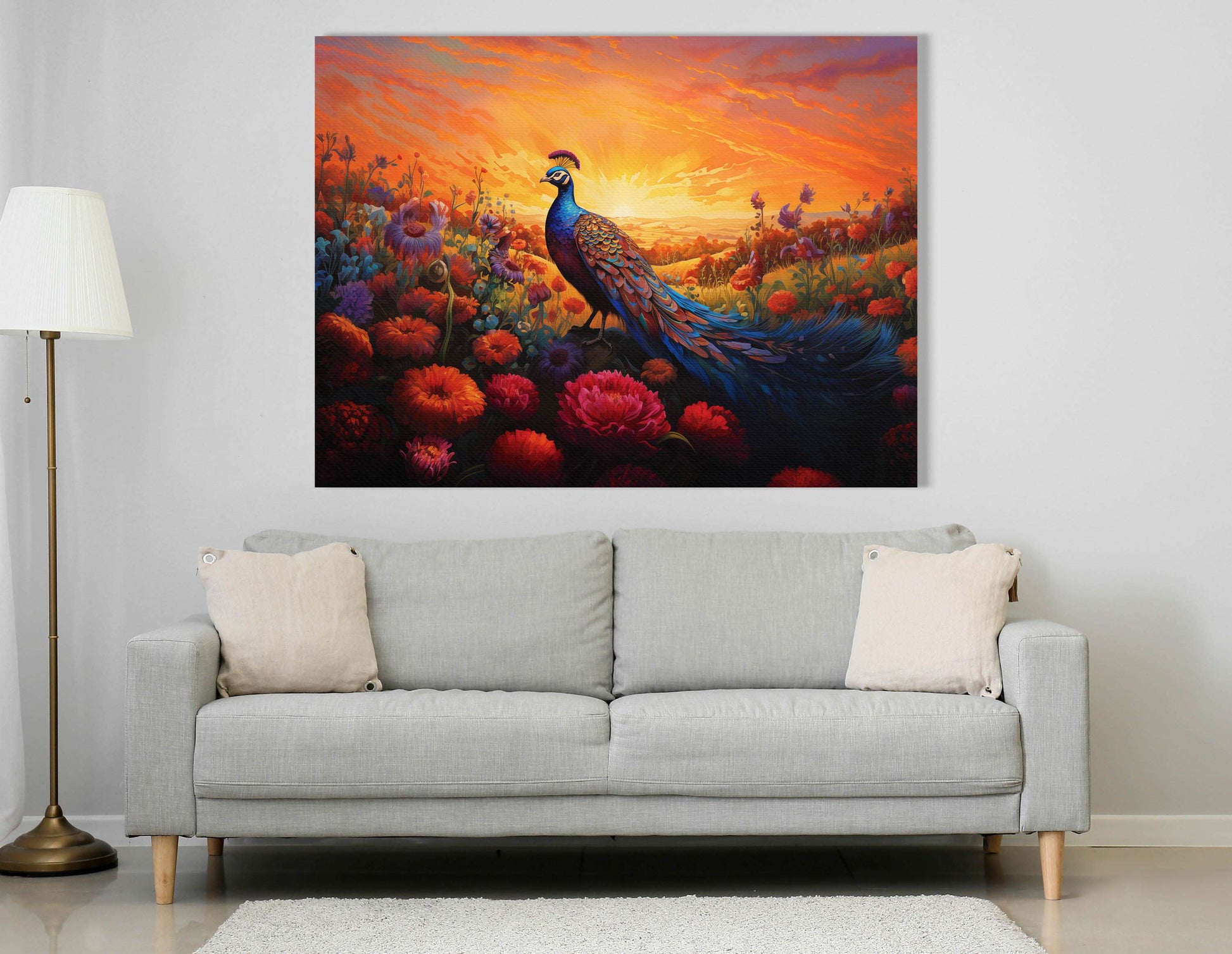 Majestic Peacock in Sunset Fields - Canvas Print - Artoholica Ready to Hang Canvas Print