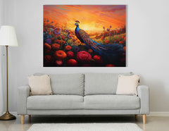 Majestic Peacock in Sunset Fields - Canvas Print - Artoholica Ready to Hang Canvas Print