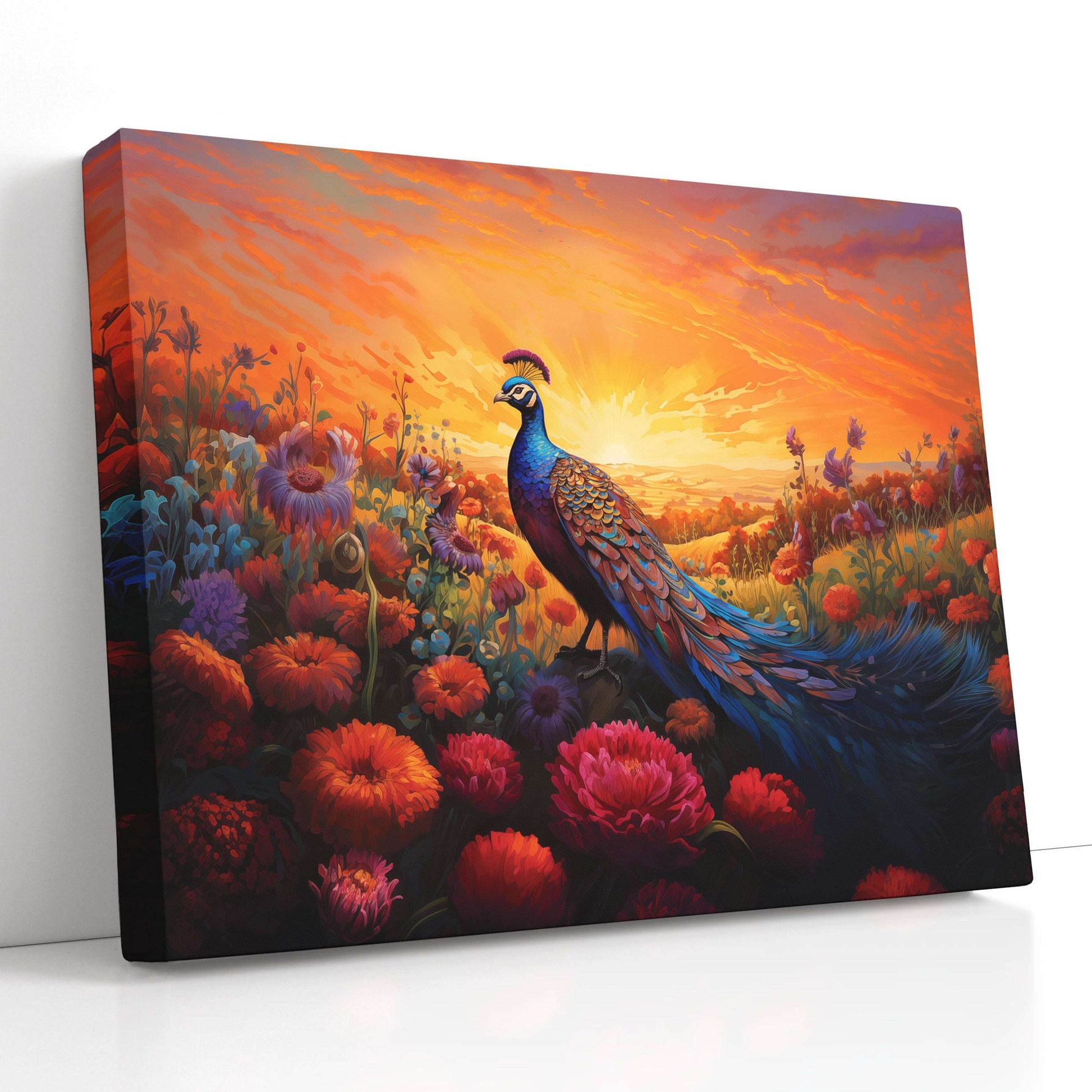 Majestic Peacock in Sunset Fields - Canvas Print - Artoholica Ready to Hang Canvas Print