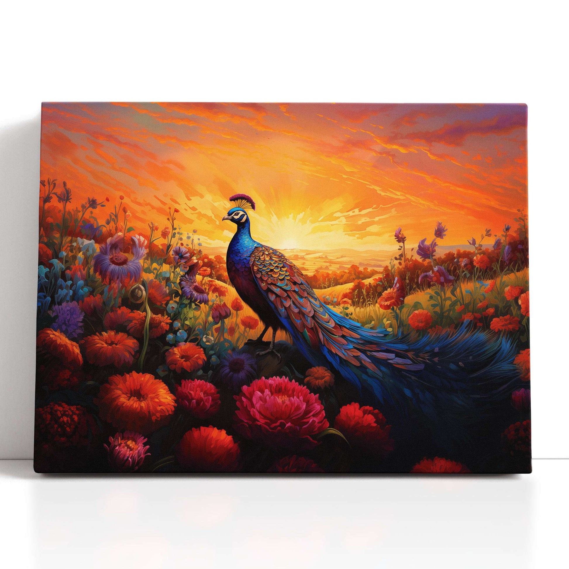 Majestic Peacock in Sunset Fields - Canvas Print - Artoholica Ready to Hang Canvas Print