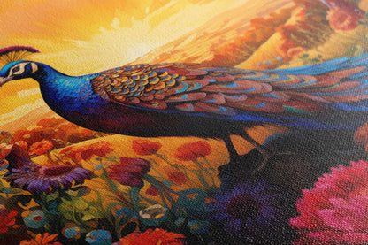 Majestic Peacock in Sunset Fields - Canvas Print - Artoholica Ready to Hang Canvas Print