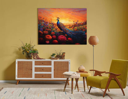 Majestic Peacock in Sunset Fields - Canvas Print - Artoholica Ready to Hang Canvas Print