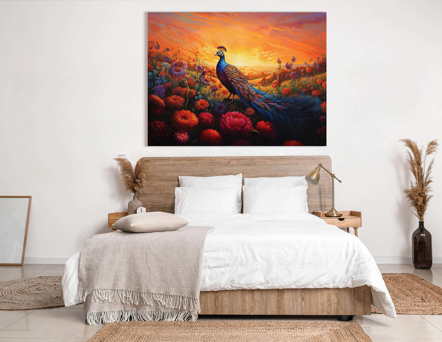 Majestic Peacock in Sunset Fields - Canvas Print - Artoholica Ready to Hang Canvas Print