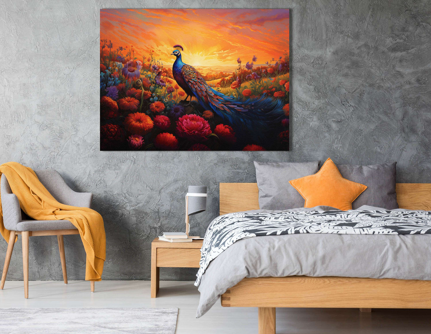 Majestic Peacock in Sunset Fields - Canvas Print - Artoholica Ready to Hang Canvas Print