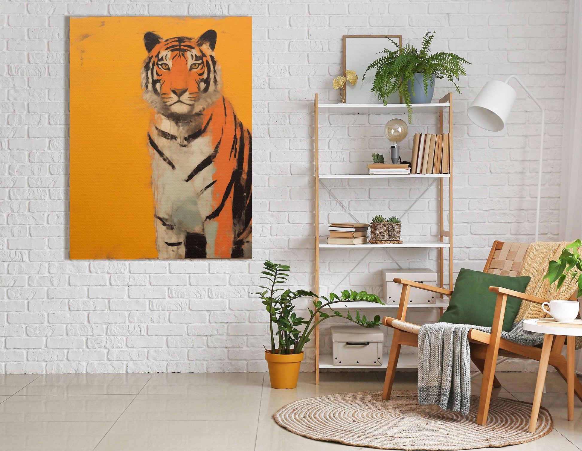 Majestic Wild Tiger on Vibrant Orange - Canvas Print - Artoholica Ready to Hang Canvas Print