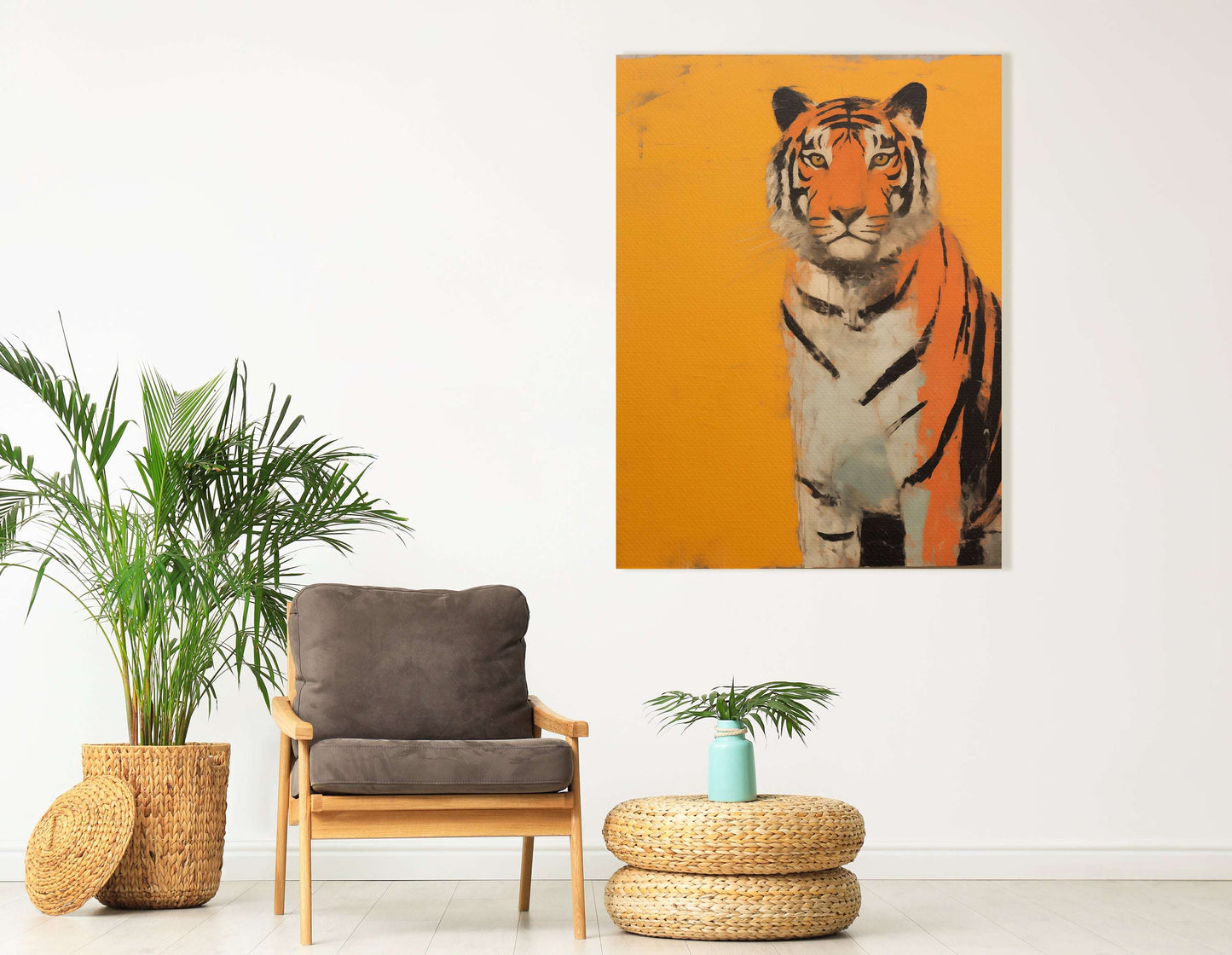 Majestic Wild Tiger on Vibrant Orange - Canvas Print - Artoholica Ready to Hang Canvas Print