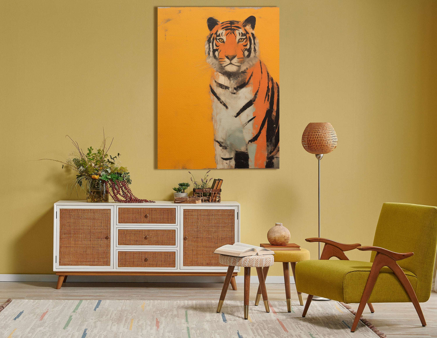 Majestic Wild Tiger on Vibrant Orange - Canvas Print - Artoholica Ready to Hang Canvas Print