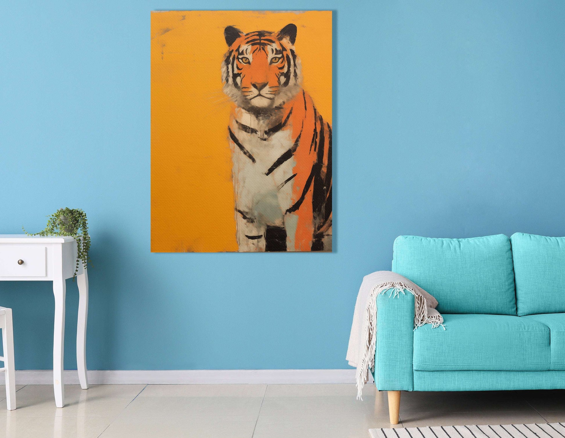 Majestic Wild Tiger on Vibrant Orange - Canvas Print - Artoholica Ready to Hang Canvas Print