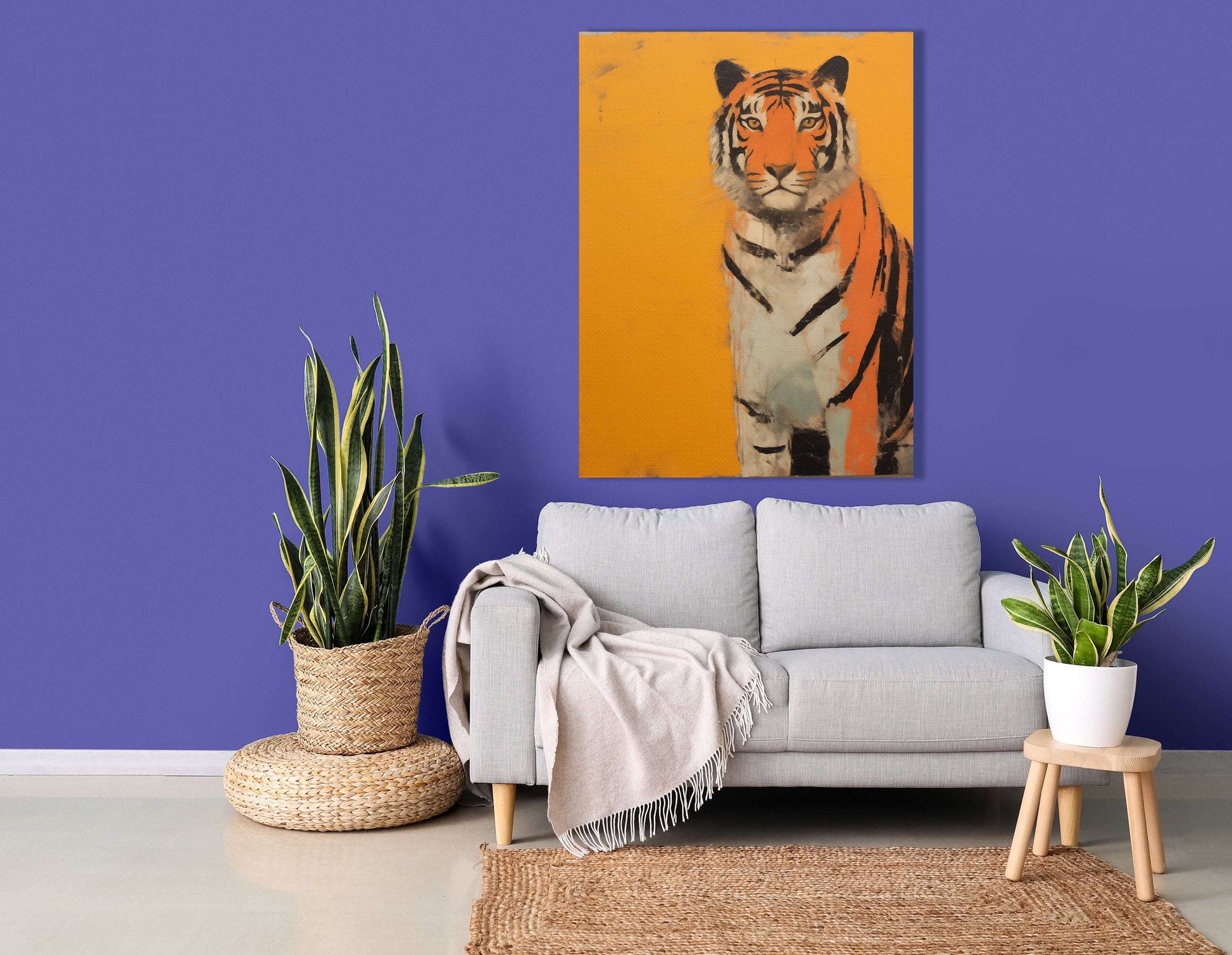 Majestic Wild Tiger on Vibrant Orange - Canvas Print - Artoholica Ready to Hang Canvas Print