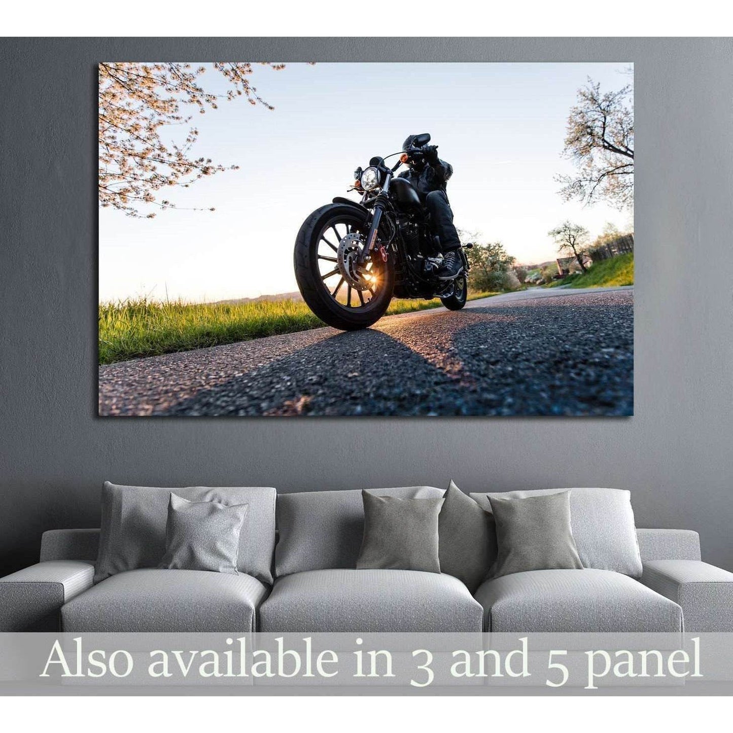 Man sat on motorcycle on the road during sunrise №1874 Ready to Hang Canvas PrintCanvas art arrives ready to hang, with hanging accessories included and no additional framing required. Every canvas print is hand-crafted, made on-demand at our workshop and