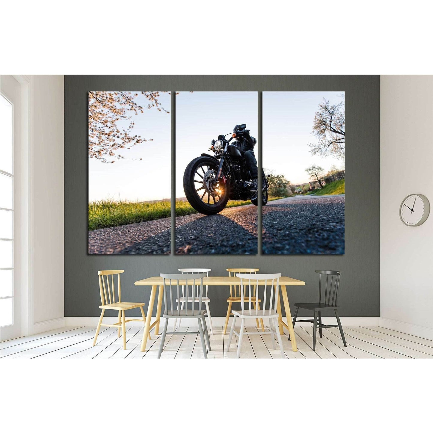 Man sat on motorcycle on the road during sunrise №1874 Ready to Hang Canvas PrintCanvas art arrives ready to hang, with hanging accessories included and no additional framing required. Every canvas print is hand-crafted, made on-demand at our workshop and