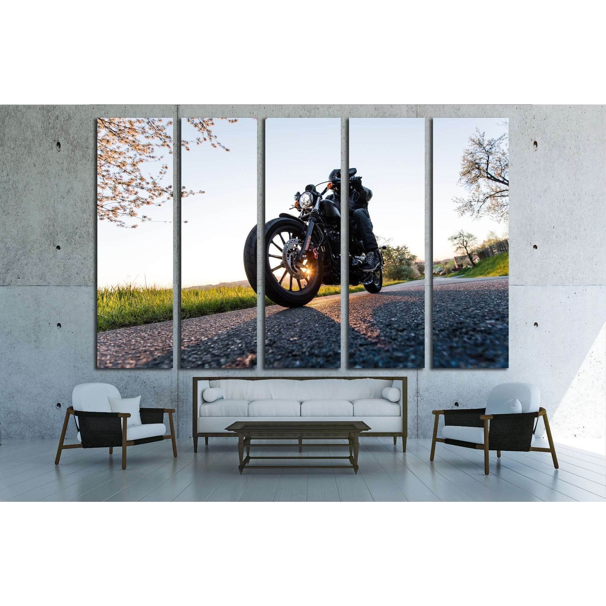 Man sat on motorcycle on the road during sunrise №1874 Ready to Hang Canvas PrintCanvas art arrives ready to hang, with hanging accessories included and no additional framing required. Every canvas print is hand-crafted, made on-demand at our workshop and