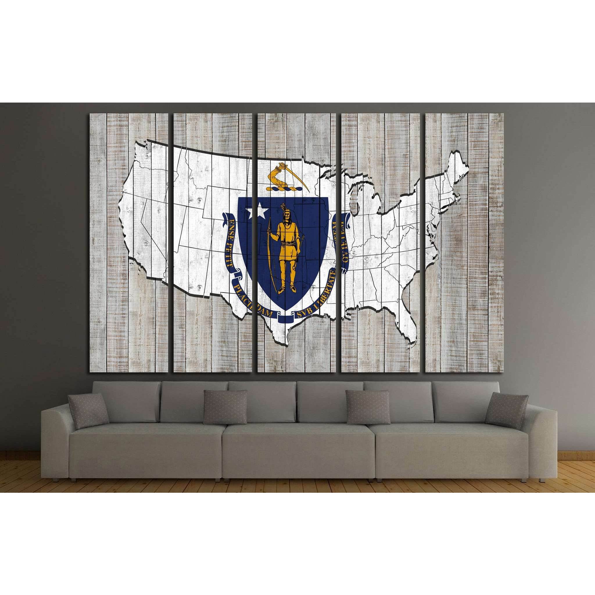 Massachusetts flag №677 Ready to Hang Canvas PrintCanvas art arrives ready to hang, with hanging accessories included and no additional framing required. Every canvas print is hand-crafted, made on-demand at our workshop and expertly stretched around 100%