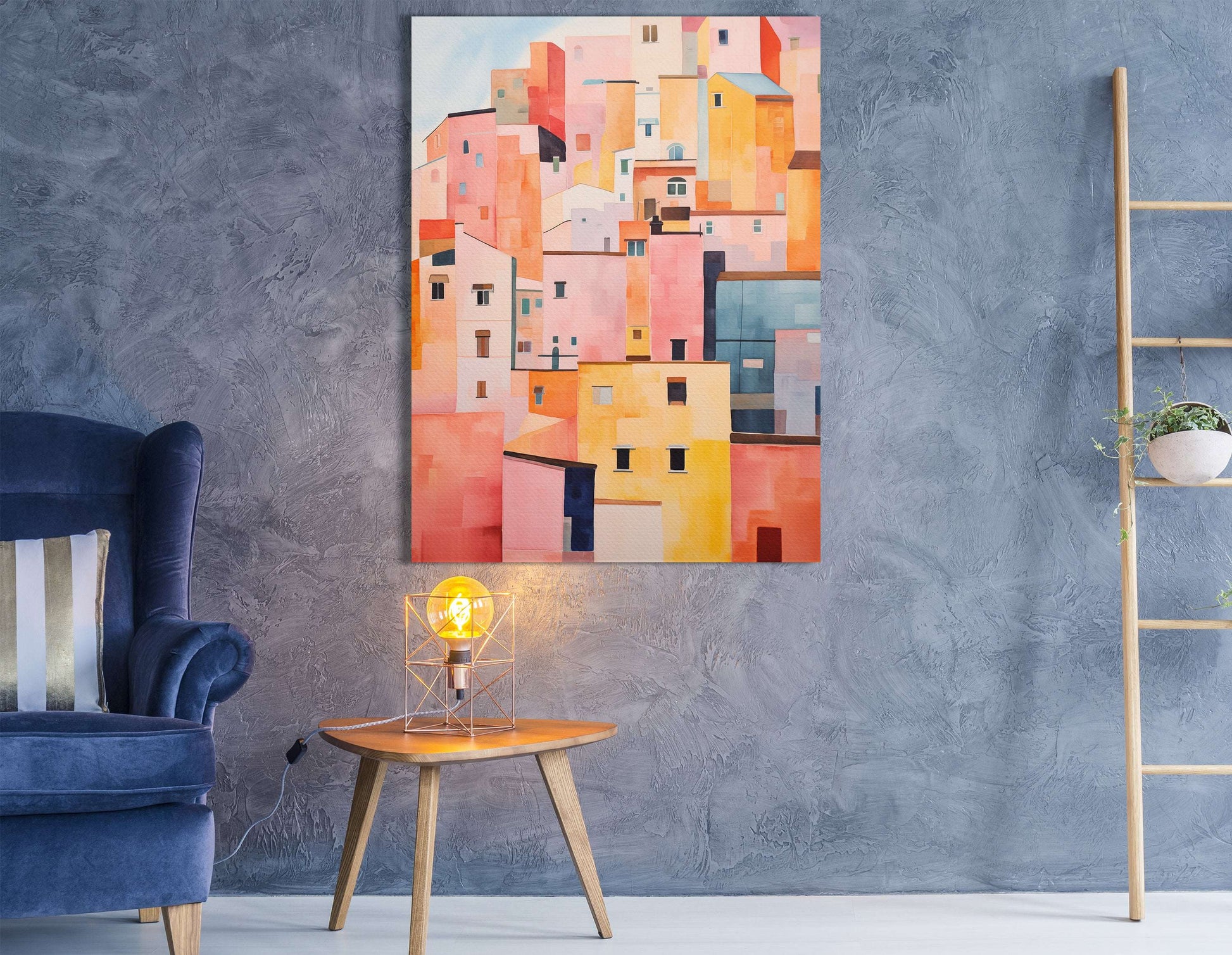 Mediterranean Town Abstract - Canvas Print - Artoholica Ready to Hang Canvas Print