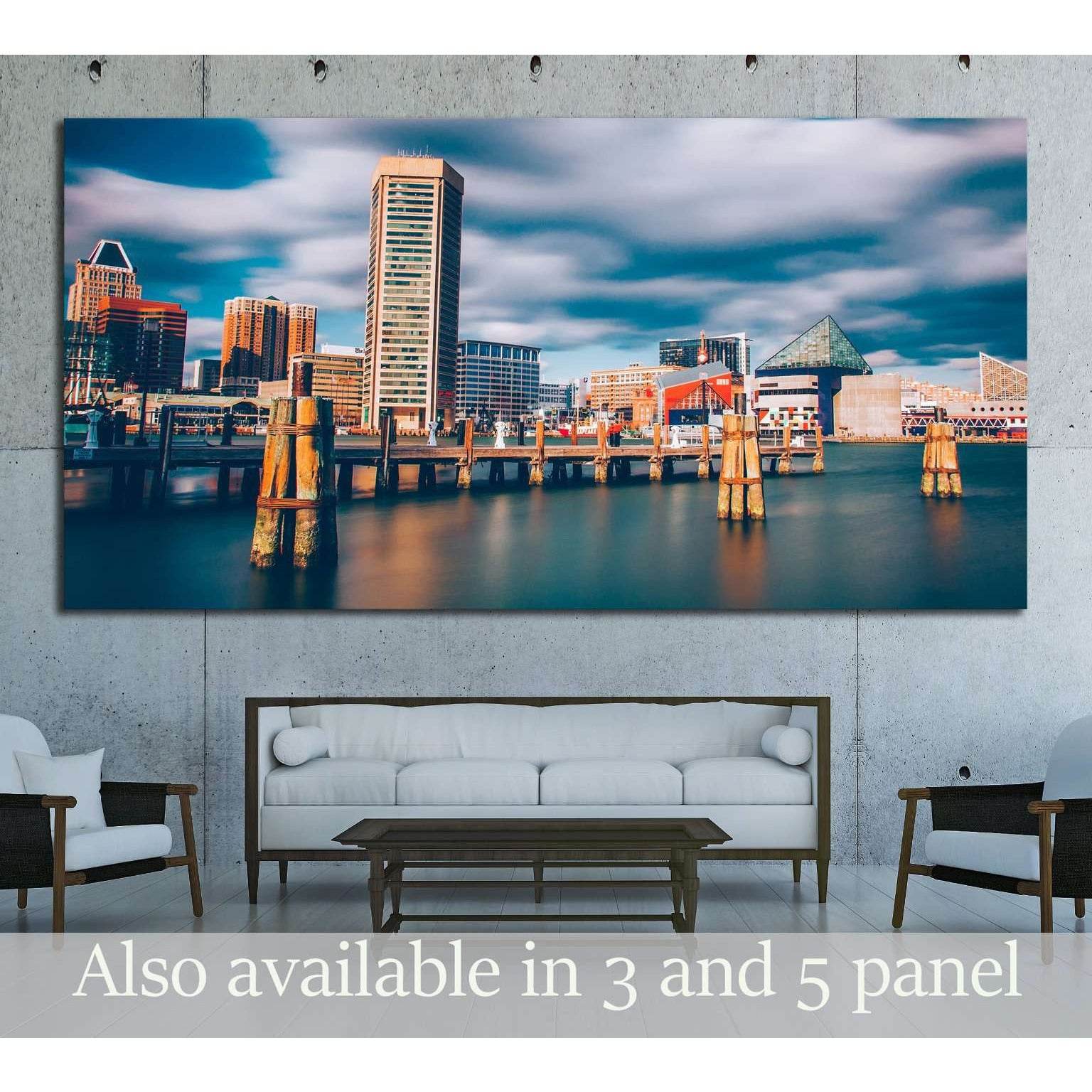 Mid-day long exposure of the Baltimore Inner Harbor Skyline №2178 Ready to Hang Canvas PrintCanvas art arrives ready to hang, with hanging accessories included and no additional framing required. Every canvas print is hand-crafted, made on-demand at our w