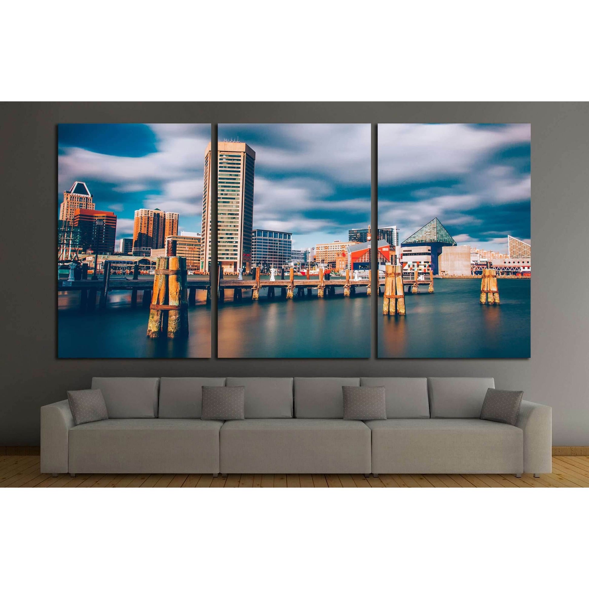 Mid-day long exposure of the Baltimore Inner Harbor Skyline №2178 Ready to Hang Canvas PrintCanvas art arrives ready to hang, with hanging accessories included and no additional framing required. Every canvas print is hand-crafted, made on-demand at our w