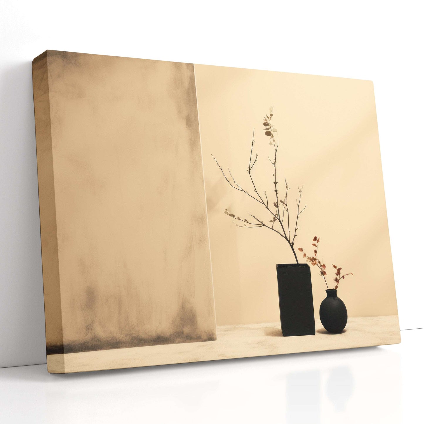 Minimalistic Black Vases on Beige - Canvas Print - Artoholica Ready to Hang Canvas Print