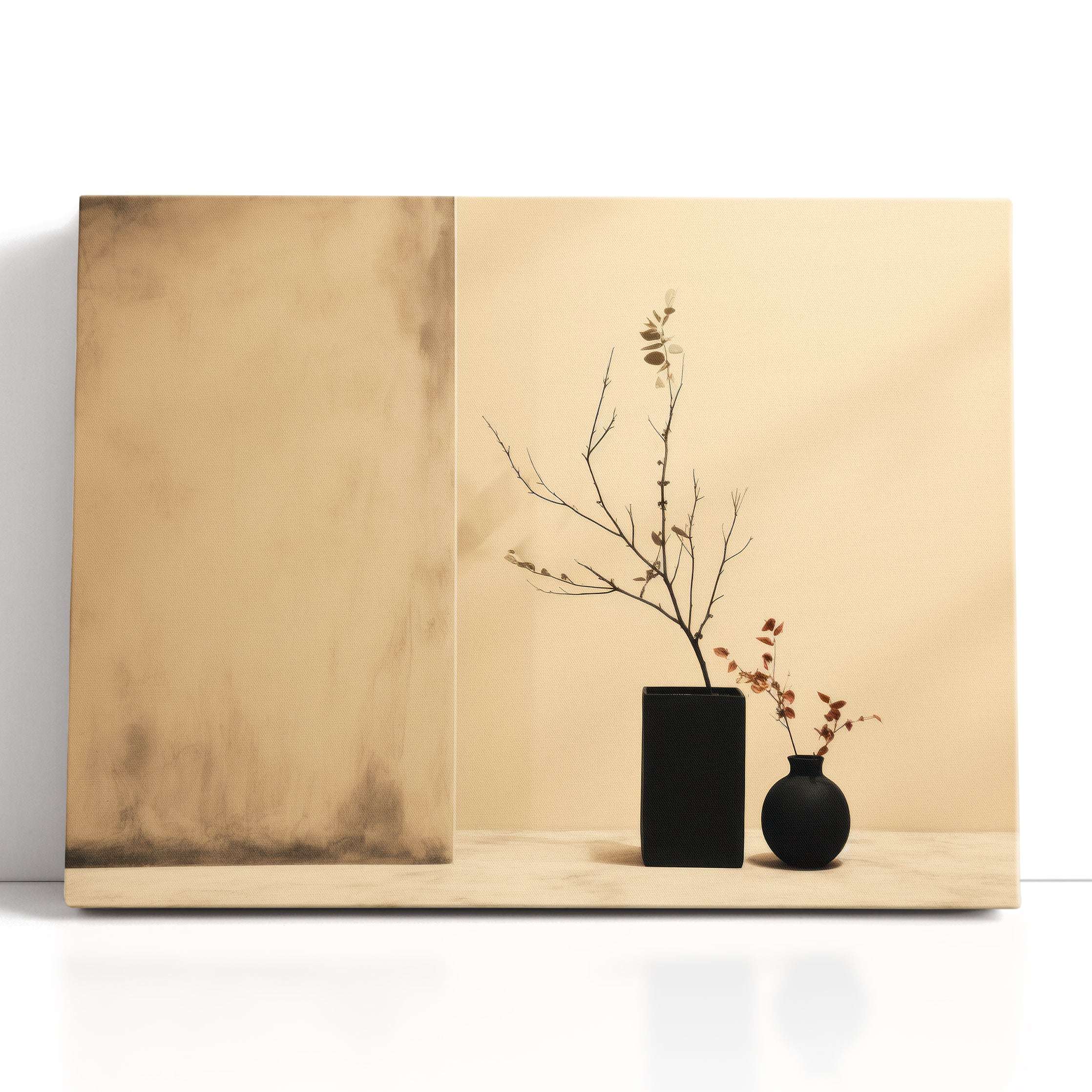 Minimalistic Black Vases on Beige - Canvas Print - Artoholica Ready to Hang Canvas Print