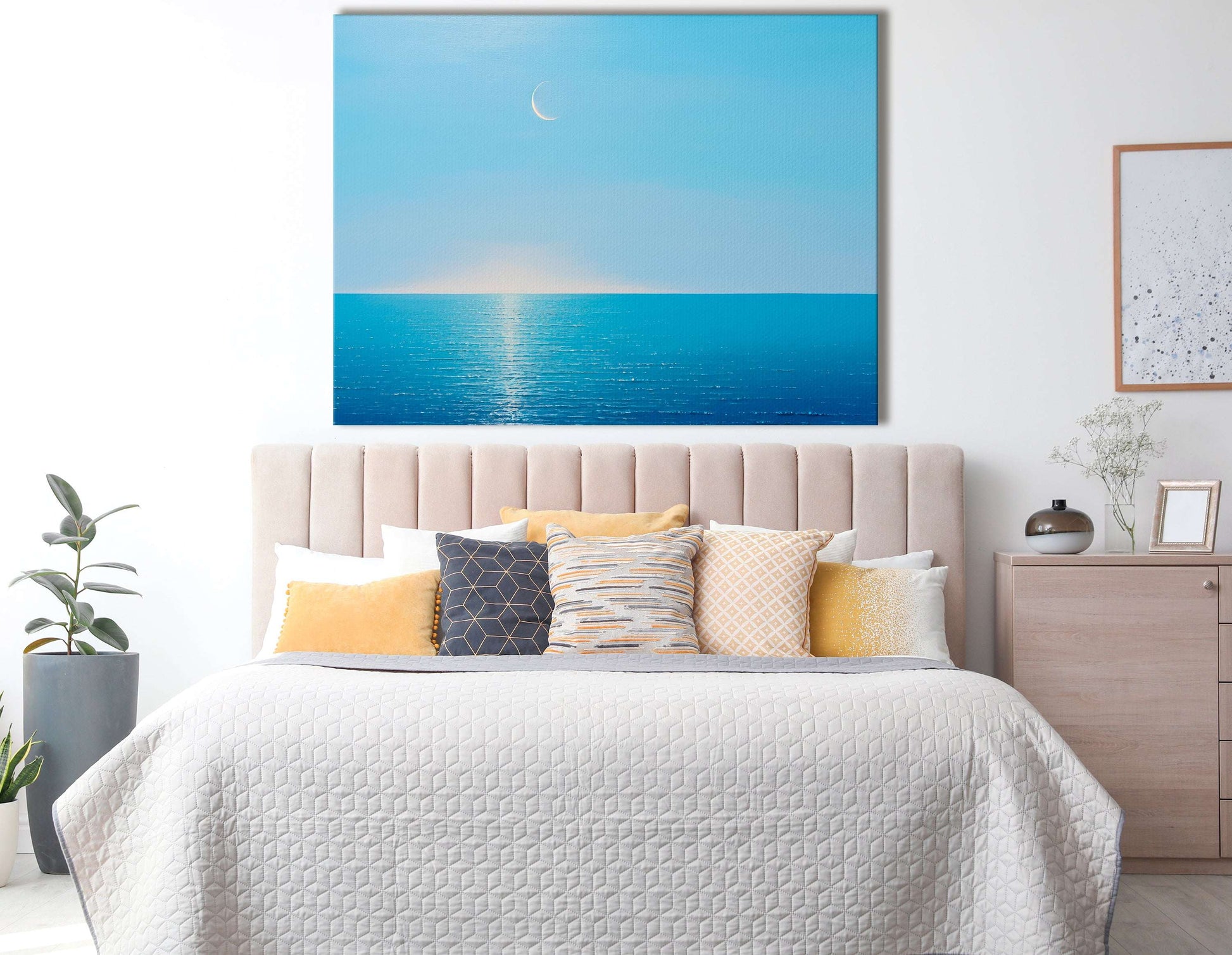 Minimalistic Crescent Moon over Sea - Canvas Print - Artoholica Ready to Hang Canvas Print