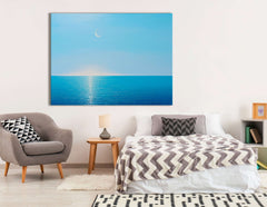 Minimalistic Crescent Moon over Sea - Canvas Print - Artoholica Ready to Hang Canvas Print