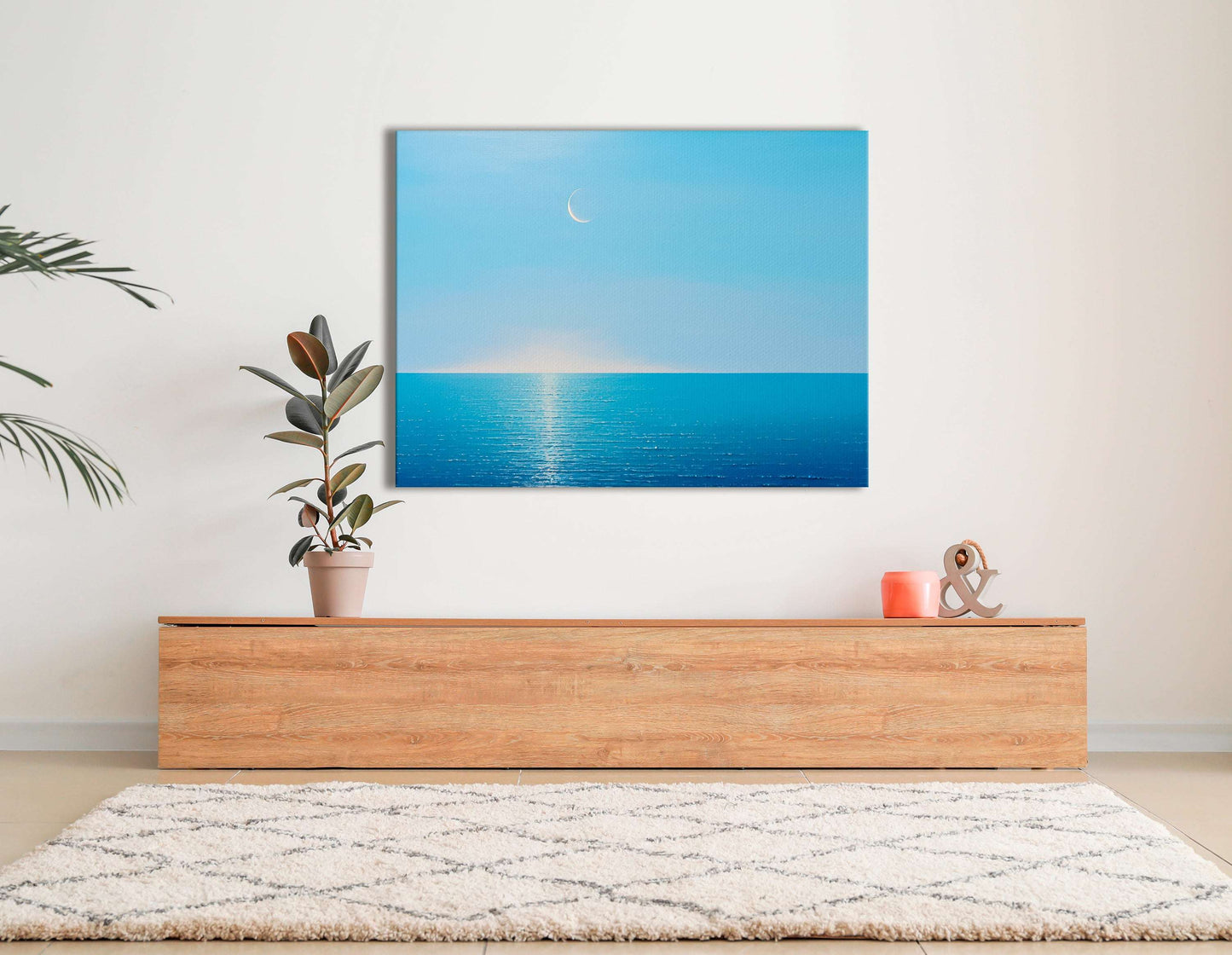 Minimalistic Crescent Moon over Sea - Canvas Print - Artoholica Ready to Hang Canvas Print