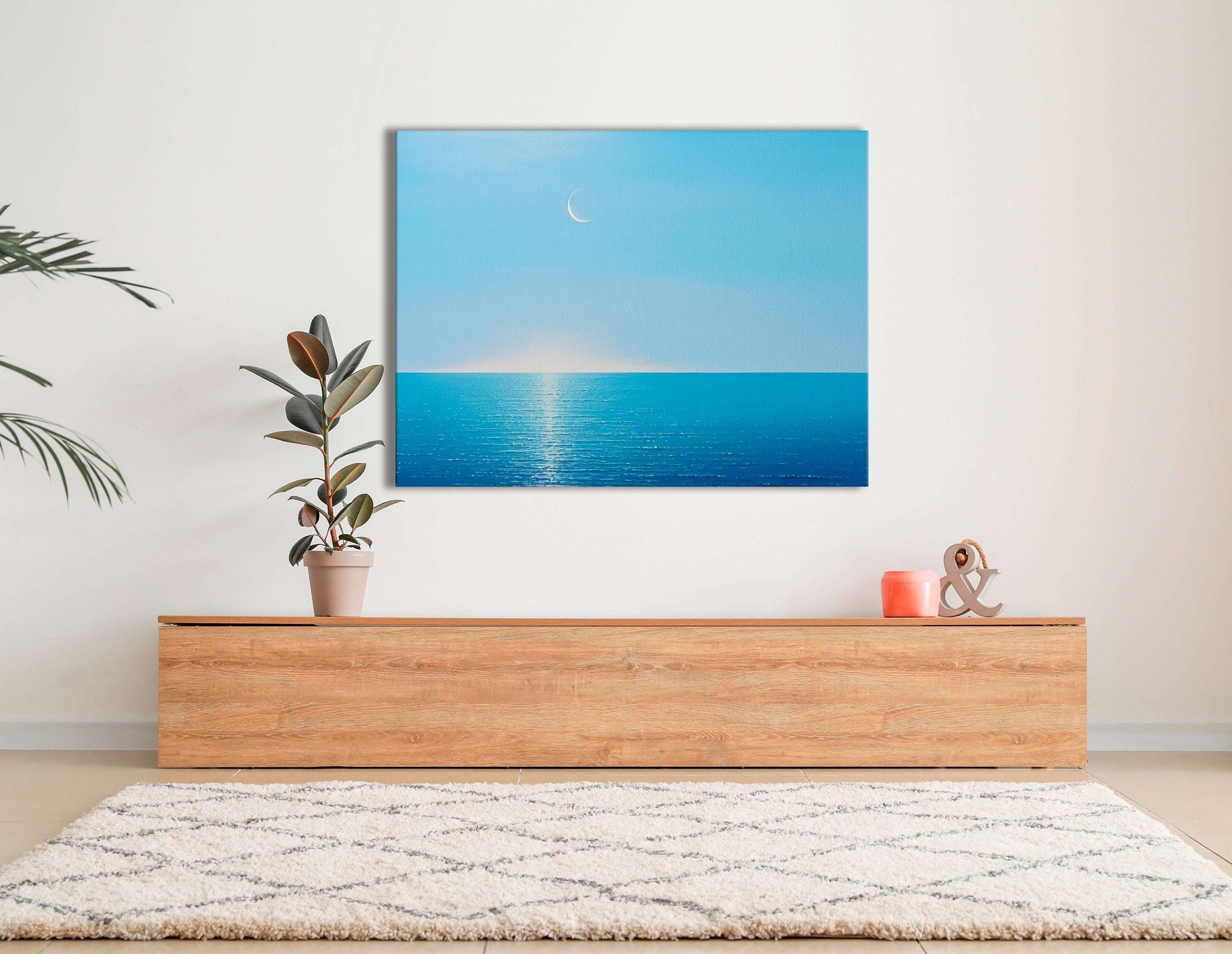 Minimalistic Crescent Moon over Sea - Canvas Print - Artoholica Ready to Hang Canvas Print