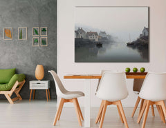 Minimalistic Foggy River and Fishing Village Landscape - Canvas Print - Artoholica Ready to Hang Canvas Print